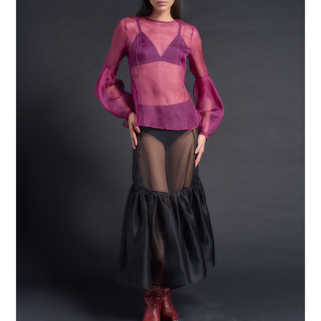 Longer Brigitte Ruffle Skirt in Black Silk Organza