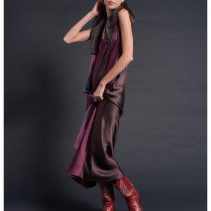 Ariadne Bias Cut Slip Dress in Garnet Espresso Silk Charmeuse