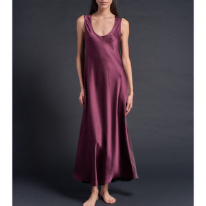 Ariadne Bias Cut Slip Dress in Garnet Espresso Silk Charmeuse