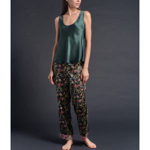 Ariadne Bias Cut Shell in Forest/Aubergine Silk Charmeuse