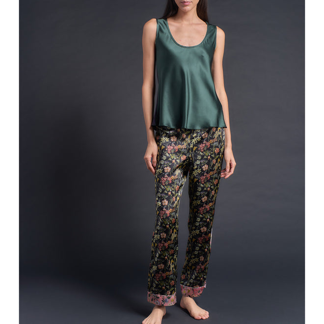 Ariadne Bias Cut Shell in Forest/Aubergine Silk Charmeuse