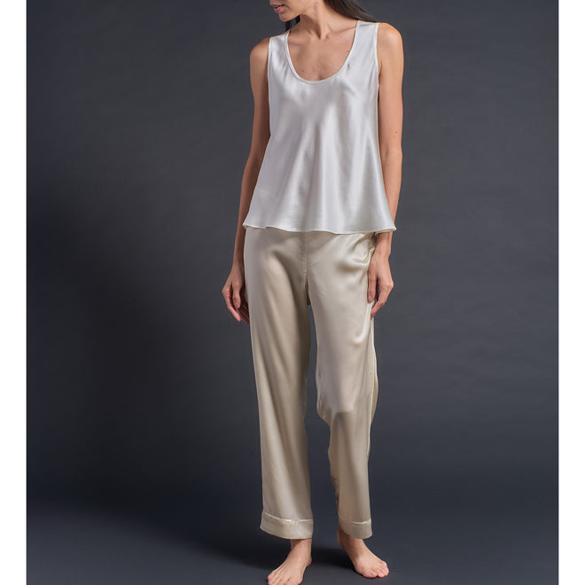 Ariadne Bias Cut Shell in Pearl/Topaz Silk Charmeuse