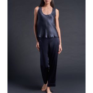 Ariadne Bias Cut Shell in Sapphire/Black Silk Charmeuse