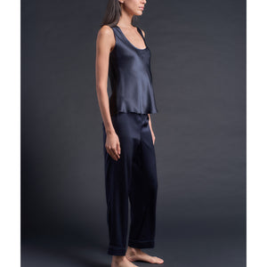 Ariadne Bias Cut Shell in Sapphire/Black Silk Charmeuse