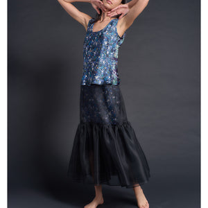 Ariadne Bias Cut Shell in Blue Edit Liberty Print Silk Charmeuse