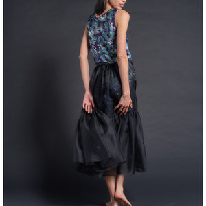Ariadne Bias Cut Shell in Blue Edit Liberty Print Silk Charmeuse