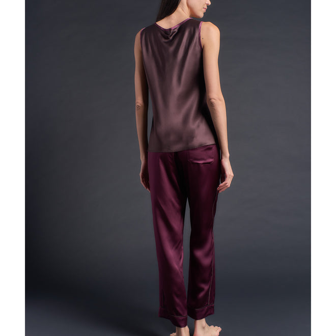 Ariadne Bias Cut Shell in Garnet/Espresso Silk Charmeuse