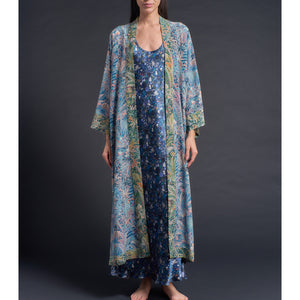 Asteria Kimono Robe in Blue Adelphi Liberty of London Print Silk Crepe De Chine