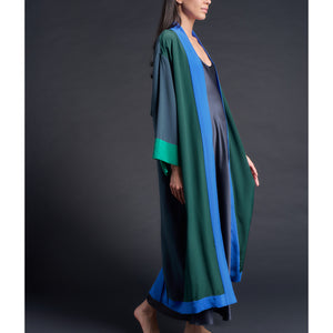 Asteria Kimono Robe in Silk Crepe De Chine Colorblock Greens