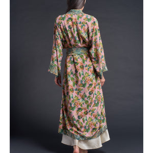 Asteria Kimono Robe in Pink Osterley Liberty of London Print Silk Crepe De Chine