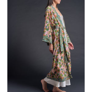 Asteria Kimono Robe in Pink Osterley Liberty of London Print Silk Crepe De Chine