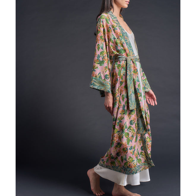 Asteria Kimono Robe in Pink Osterley Liberty of London Print Silk Crepe De Chine