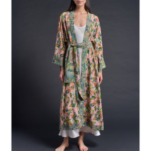 Asteria Kimono Robe in Pink Osterley Liberty of London Print Silk Crepe De Chine