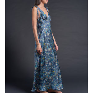 Ava Blue Felda Liberty Print Silk Charmeuse Slip Dress