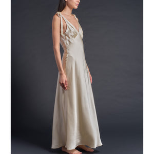 Ava Silk Charmeuse Slip Dress in Topaz with Lace Back