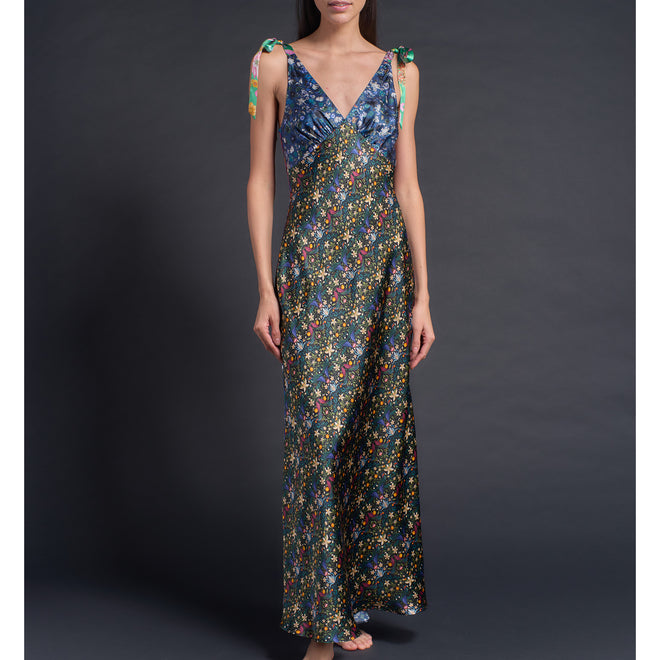 Ava Print Block Liberty Print Silk Charmeuse Slip Dress