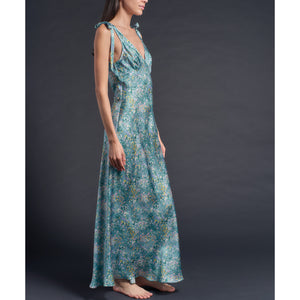 Ava Turquoise Felda Liberty Print Silk Charmeuse Slip Dress