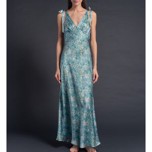 Ava Turquoise Felda Liberty Print Silk Charmeuse Slip Dress