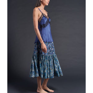Brigitte Ruffle Skirt in Liberty Print Blue Felda Silk Crepe de Chine