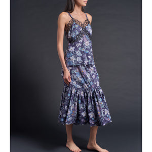 Brigitte Ruffle Skirt in Blue Stately Bouquet Liberty Print Floral Cotton