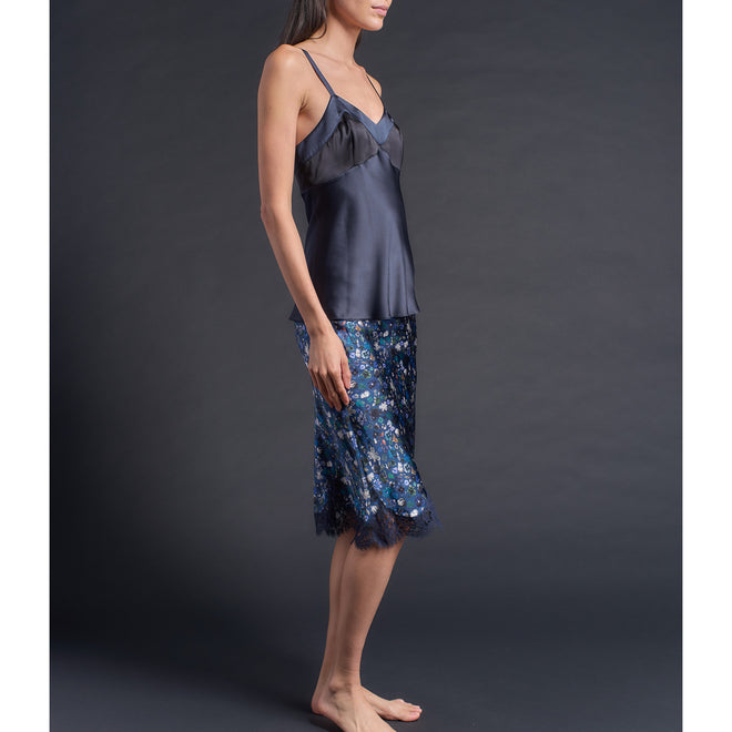 Pandora Camisole in Sapphire/Black Silk Charmeuse