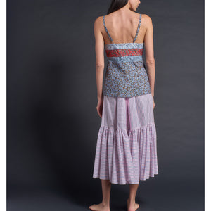 Brigitte Ruffle Skirt in Italian Cotton Pink Blue Check