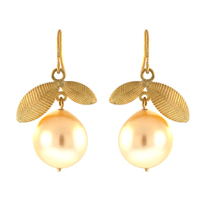The Golden Pearl + Lotus Leaf Earrings