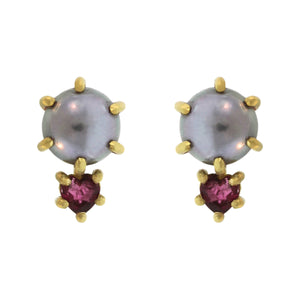 The Pearl + Tourmaline Heart Stud Earring