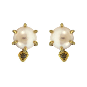 The Pearl + Grey Diamond Stud Earring
