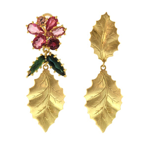 The Tourmaline Flower & Holly Leaf Earrings