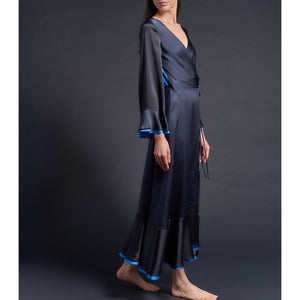 Helena Wrap Dress in Sapphire Color Block Silk Charmeuse