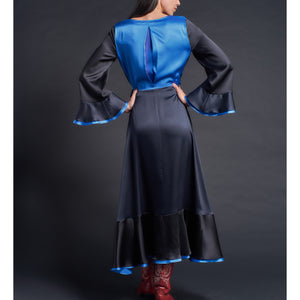 Helena Wrap Dress in Sapphire Color Block Silk Charmeuse