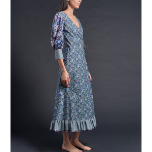 Hestia Wrap Dress in Blue Cosmos Liberty Cotton Tana Lawn