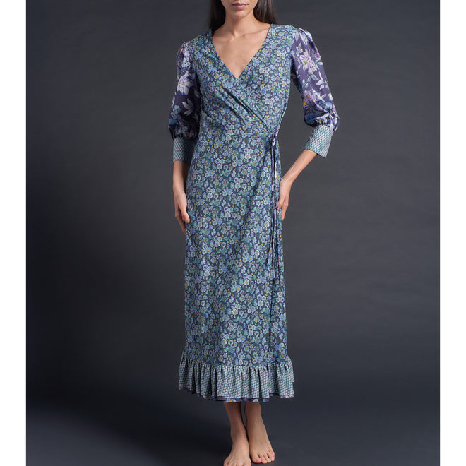 Hestia Wrap Dress in Blue Cosmos Liberty Cotton Tana Lawn