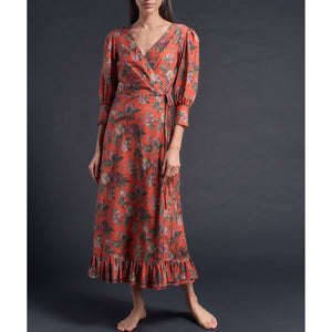Hestia Wrap Dress in Orange Decadent Blooms Liberty Cotton Tana Lawn