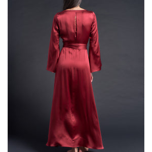 Iris Wrap Robe in Red Silk Charmeuse