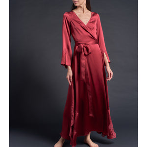 Iris Wrap Robe in Red Silk Charmeuse