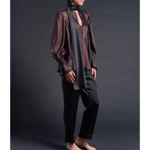 Isobel Blouse in Color Blocked Brown Black Silk Charmeuse