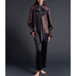 Isobel Blouse in Color Blocked Brown Black Silk Charmeuse