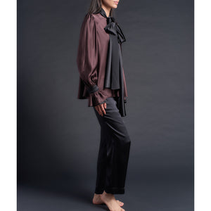 Isobel Blouse in Color Blocked Brown Black Silk Charmeuse