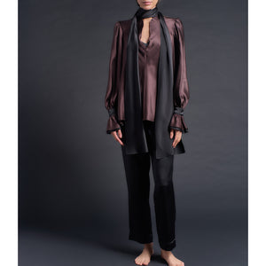 Isobel Blouse in Color Blocked Brown Black Silk Charmeuse
