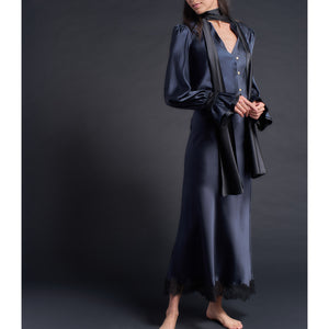 Isobel Blouse in Color Blocked Sapphire Black Silk Charmeuse