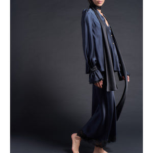 Isobel Blouse in Color Blocked Sapphire Black Silk Charmeuse