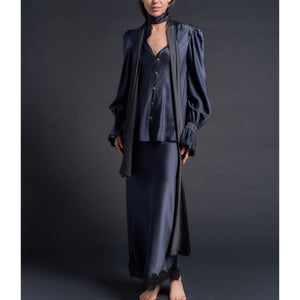 Isobel Blouse in Color Blocked Sapphire Black Silk Charmeuse
