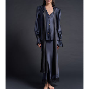 Isobel Blouse in Color Blocked Sapphire Black Silk Charmeuse