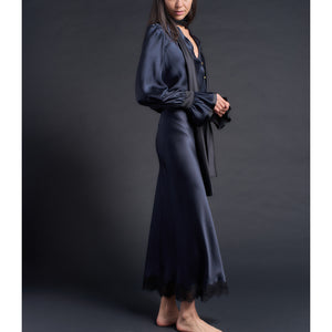 Isobel Blouse in Color Blocked Sapphire Black Silk Charmeuse