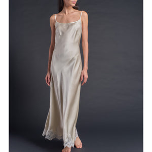 Juno Slip Dress in Topaz Silk Charmeuse with Lace