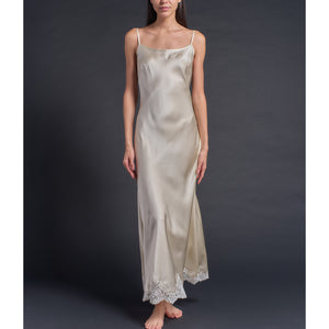 Juno Slip Dress in Topaz Silk Charmeuse with Lace