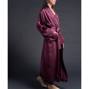 Long Claudette Robe in Garnet Silk Charmeuse