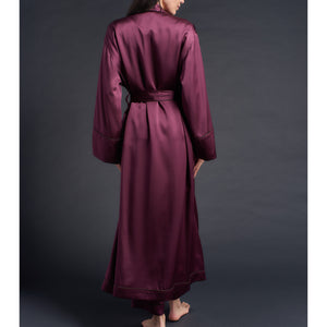 Long Claudette Robe in Garnet Silk Charmeuse